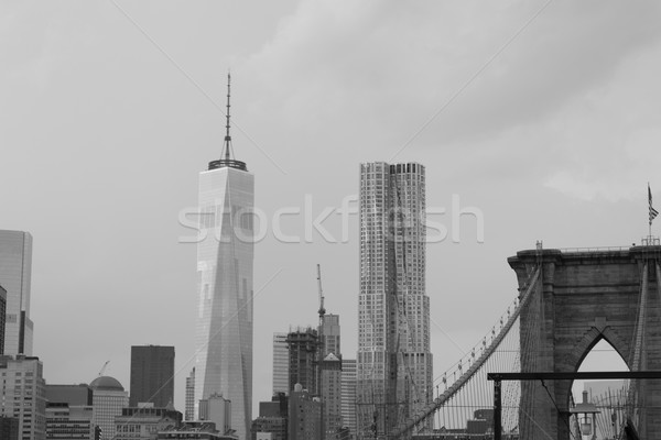 Feketefehér vihar pénzügyi negyed eső sziluett építészet Stock fotó © rmbarricarte