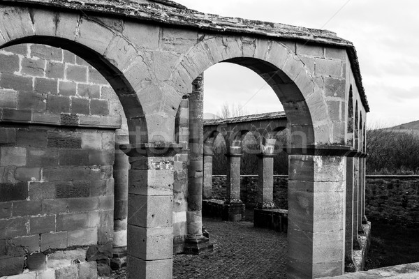 Stockfoto: Zwart · wit · kerk · noorden · Spanje · oorsprong · hemel