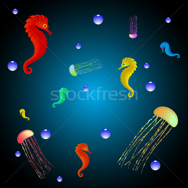 jellyfishes and seahorses Stock photo © robertosch