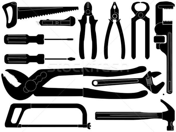 [[stock_photo]]: Main · outils · silhouettes · blanche · noir · résumé