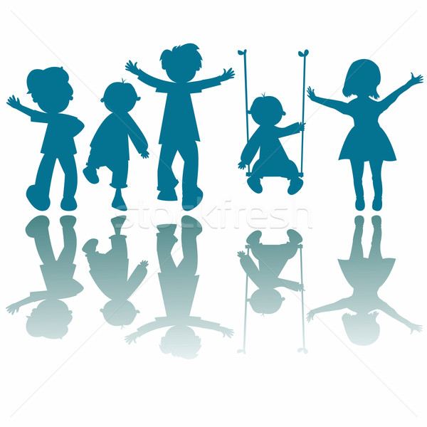 Szczęśliwy mały dzieci sylwetki wektora sztuki Zdjęcia stock © robertosch