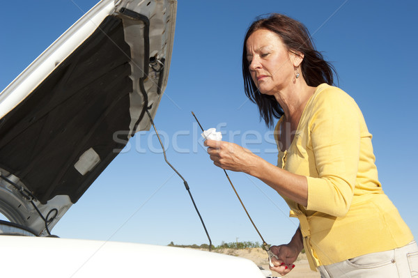 Car breakdown woman checking oil Stock photo © roboriginal