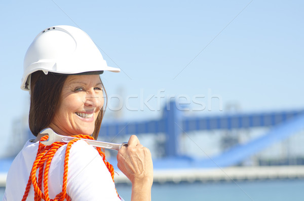 Női munkás ipari portré boldog építőmunkás Stock fotó © roboriginal