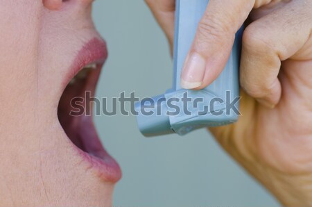 Részlet kép nő asztma közelkép gyógyszer Stock fotó © roboriginal