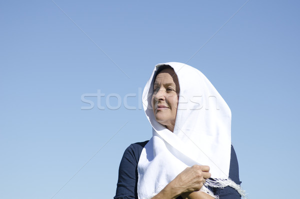 Foto stock: Retrato · senior · muçulmano · mulher · isolado · maduro