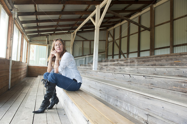 Thoughtful woman sitting alone outdoor Stock photo © roboriginal