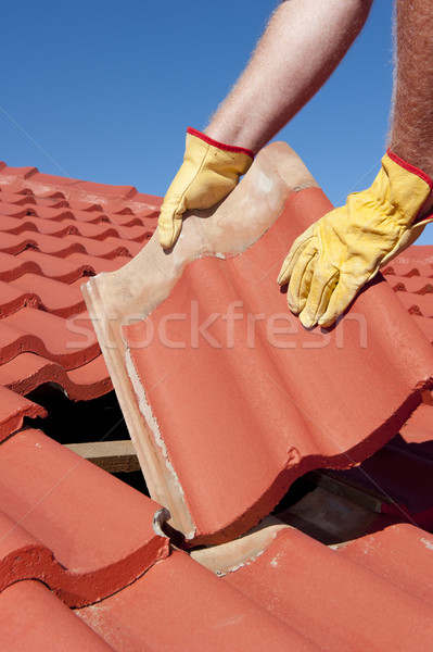 Construction worker tile roofing repair  Stock photo © roboriginal