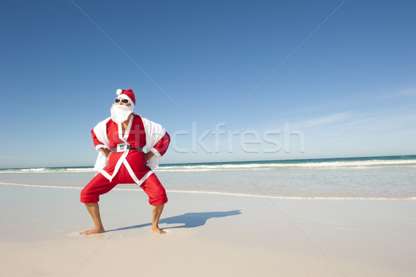 Сток-фото: Дед · Мороз · Рождества · праздник · пляж · Постоянный · полотенце