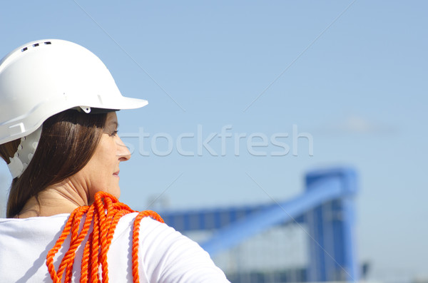 Stock fotó: Női · munkás · ipari · portré · építőmunkás · visel