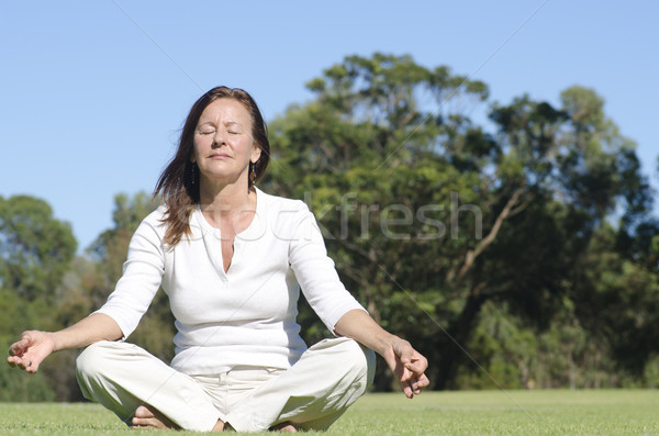 Relaxed meditating mature woman outdoor Stock photo © roboriginal