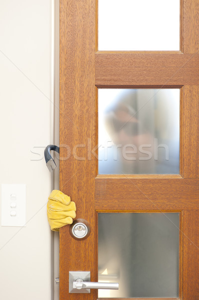 Stock foto: Dieb · Haus · Einbrecher · Handschuhe · halten · home