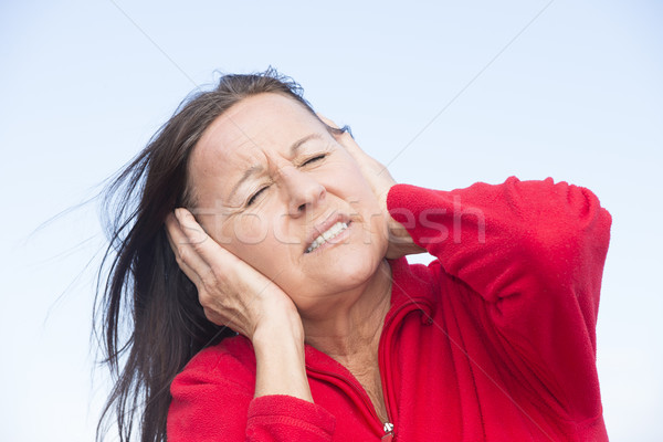 Stressed worried woman with hands on ears Stock photo © roboriginal