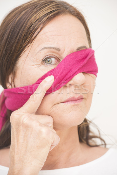 Ein Auge mit verbundenen Augen reife Frau Porträt anziehend Stock foto © roboriginal