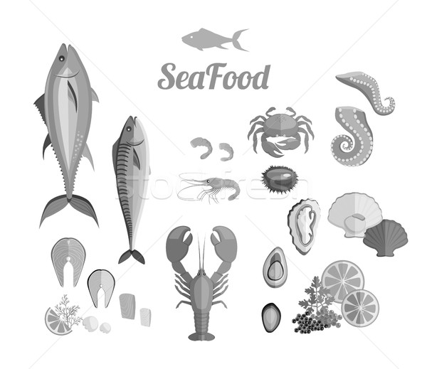 Seafood Set Design Flat Fish and Crab Stock photo © robuart