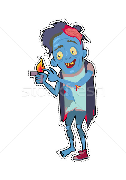 Zombie Isolated. Fictional Being Burning his Finger Stock photo © robuart