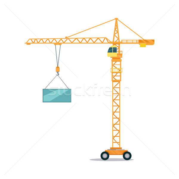 Industrial Yellow Crane Lifting Heavy Glass Elemet Stock photo © robuart
