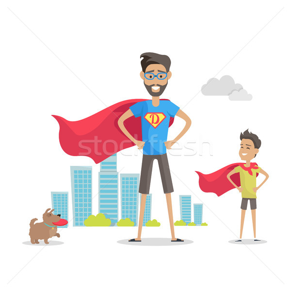 Father and Adorable Son Superheroes. Fatherhood Stock photo © robuart