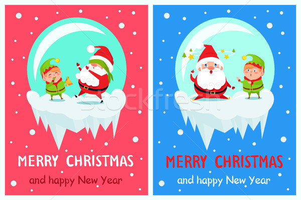Cartolina allegro Natale buon anno elf Foto d'archivio © robuart