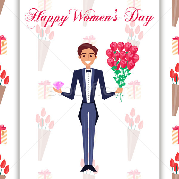 Happy Womens Day Greeting Card with Man in Tuxedo Stock photo © robuart