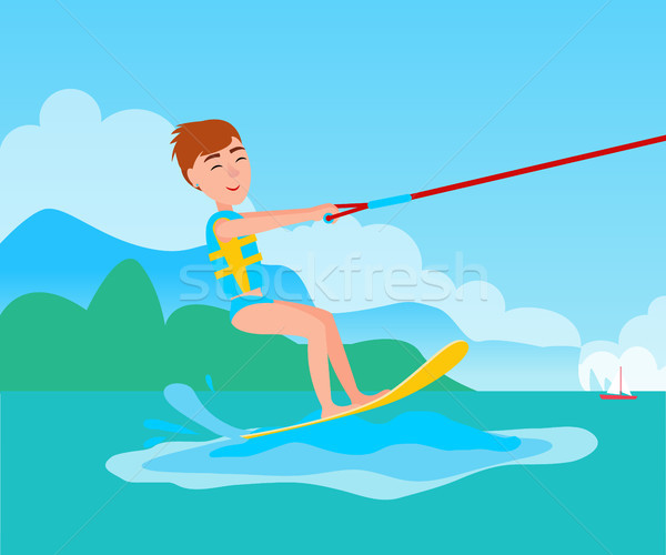 Kitesurfing and Happy Boy Vector Kitesurfer on Ski Stock photo © robuart