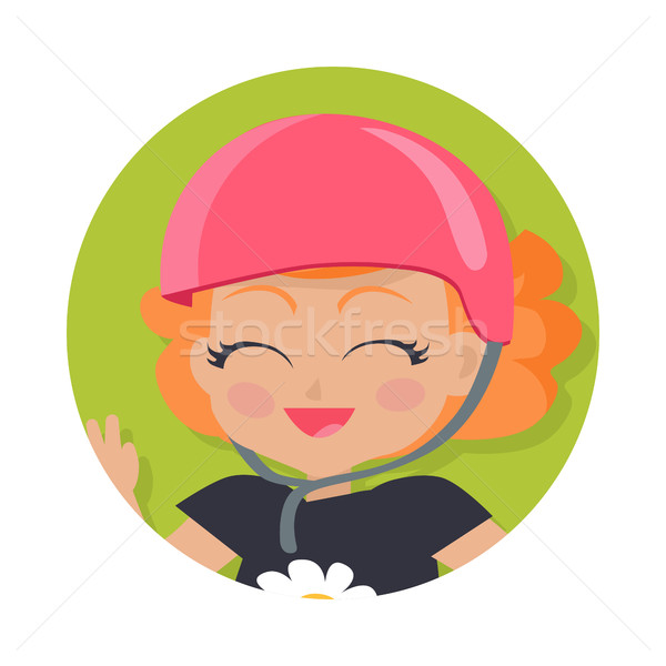 Smiling Girl in Pink Helmet. Simple Cartoon Style Stock photo © robuart