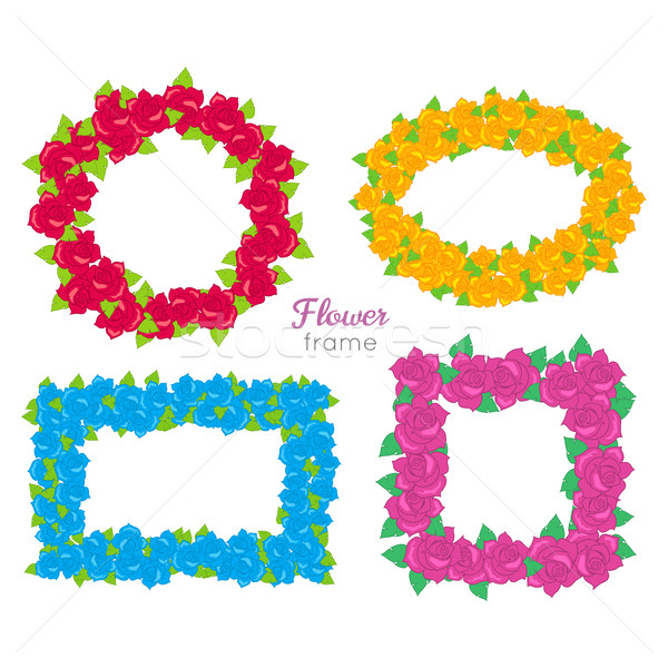 Stock photo: Flower Frame. Wreath Sets of Various Blossoms