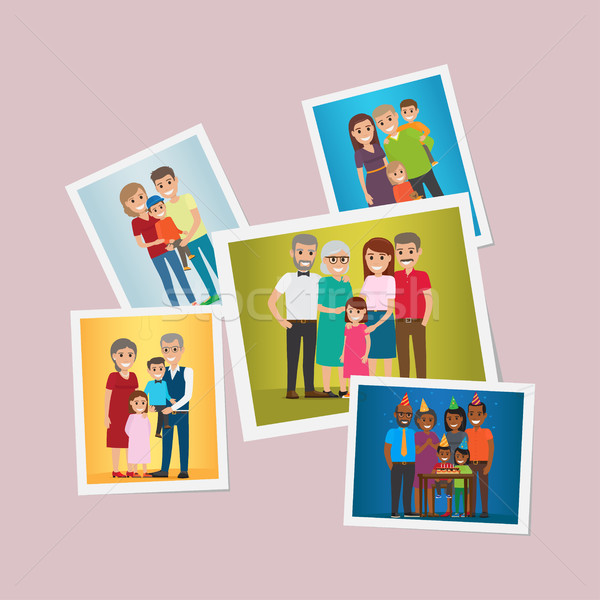 Happy Family Pinned Portraits Flat Vectors Set Stock photo © robuart