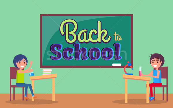 Stockfoto: Terug · naar · school · opschrift · geschreven · Blackboard · poster · klas