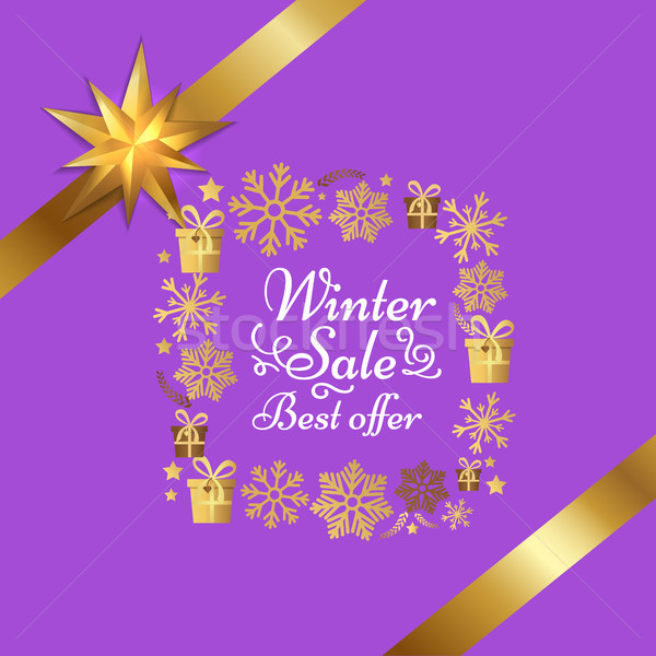 Winter Sale Best Offer Poster with Gift Bow Vector Stock photo © robuart