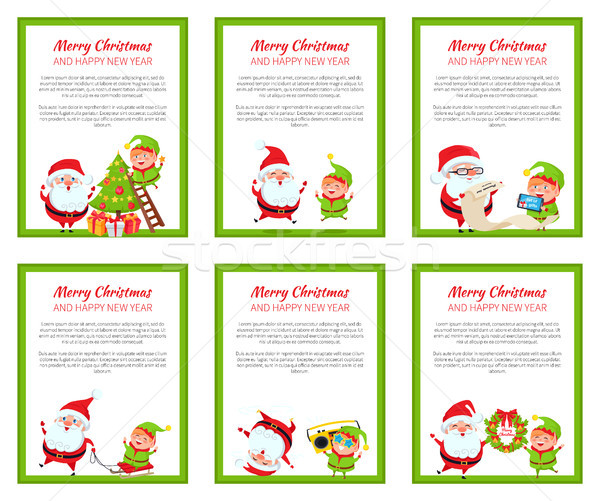 Merry Christmas New Year Poster Santa and Elf Stock photo © robuart