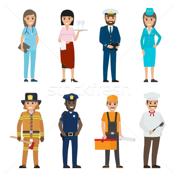 Set of Eight Vocations Full-length Smiling Persons Stock photo © robuart