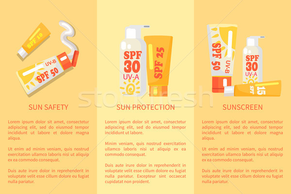 Set of Sun Safety, Protection, Sunscreen Posters Stock photo © robuart