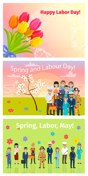 Three Horizontal Cards of Spring, Labor Day in May Stock photo © robuart