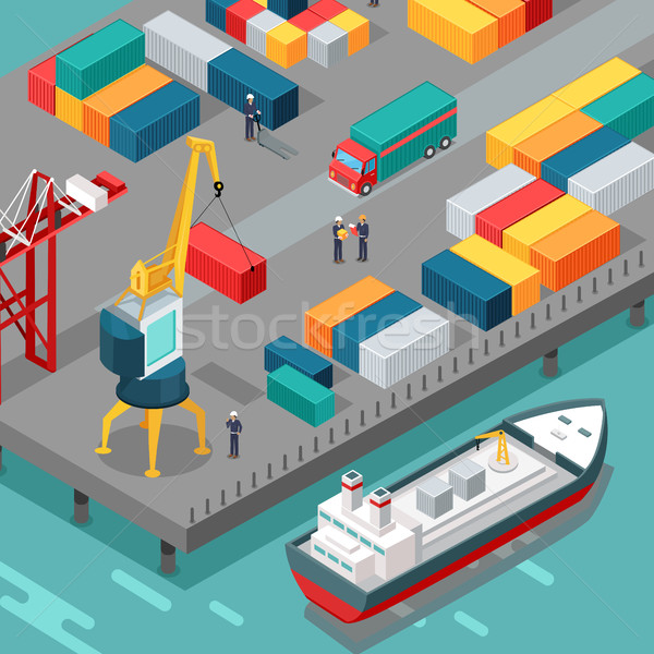 Container Terminal. Platform Supply Vessel. Vector Stock photo © robuart