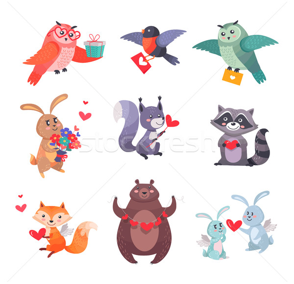 Set of Vector Icons with Cartoon Animal Cupids Stock photo © robuart
