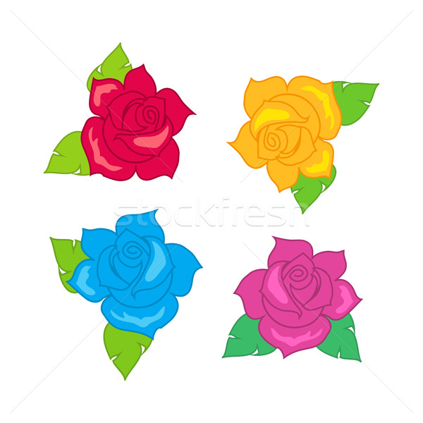 Vermelho azul rosa roxo rosa folhas verdes Foto stock © robuart