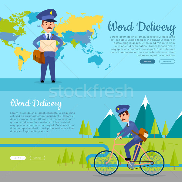 World Delivery. Set of Two Pictures with Postmen Stock photo © robuart