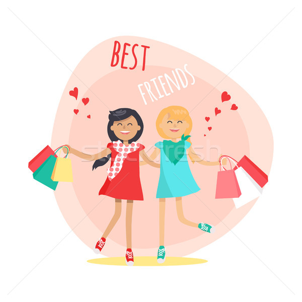 Boldog lányok bevásárlótáskák barátok örökké színes Stock fotó © robuart
