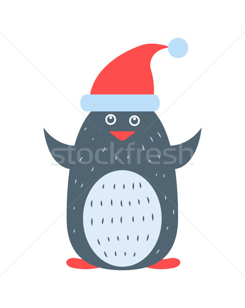 Foto stock: Pinguim · seis · vermelho · papai · noel
