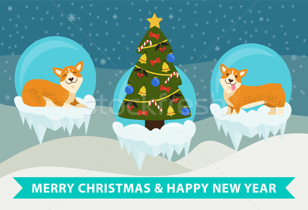 Joyeux Noël happy new year affiche cute chiots [[stock_photo]] © robuart