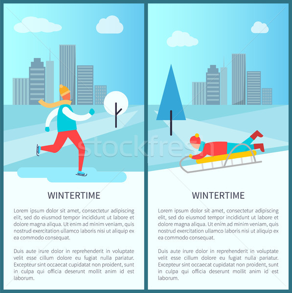 Wintertime Activities Posters Vector Illustration Stock photo © robuart