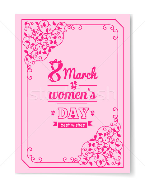 Stock photo: 8 March Womens Day Best Wish Postcard Swirly Frame