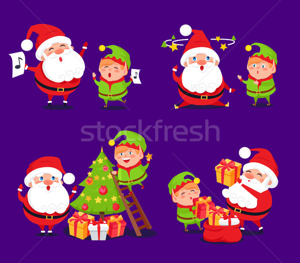 Stock foto: Elf · Winter · Zeichen · singen · Weihnachtsbaum