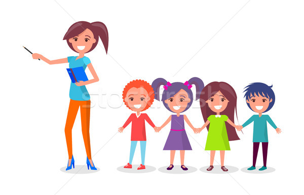 School Children on Excursion, Woman Guide Vector Stock photo © robuart