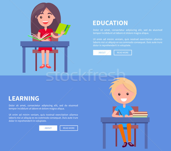Education Learning Set of Posters with Boy and Girl Stock photo © robuart