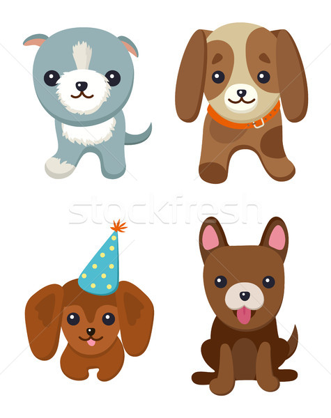 Dogs and Puppies Set Poster Vector Illustration Stock photo © robuart