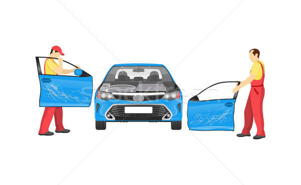 Crashed Auto in Repair Workshop Colorful Banner Stock photo © robuart