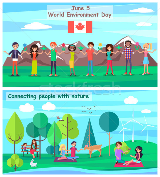 June 5 Connecting People with Nature Set Posters Stock photo © robuart