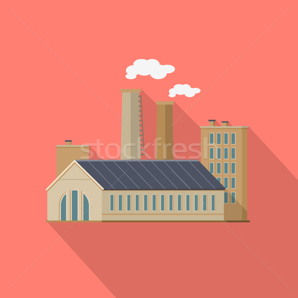Factory with Long Shadow in Flat Style. Manufacturer Stock photo © robuart