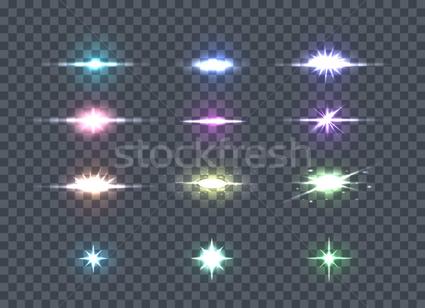 Set Glows Bright Star Lights. Glowing Stars Stock photo © robuart